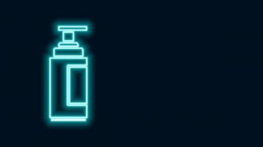 Parlayan neon çizgisi kremi ya da losyon kozmetik tüp ikonu siyah arkaplanda izole edilmiş. Erkekler için vücut bakım ürünleri. 4K Video hareketli grafik canlandırması