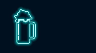 Parlayan neon çizgisi. Siyah arka planda izole edilmiş bira ikonu. 4K Video hareketli grafik canlandırması