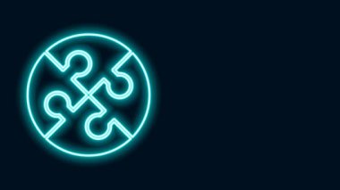 Parlayan neon çizgisi yapboz parçası siyah arkaplanda izole edildi. İş, pazarlama, finans, şablon, düzen, bilgi grafikleri, internet konsepti. 4K Video hareketli grafik canlandırması