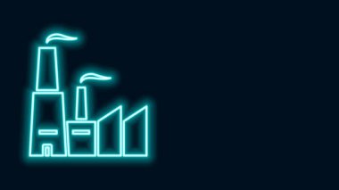 Parlayan neon hattı Fabrika simgesi siyah arkaplanda izole edildi. Endüstriyel bina. 4K Video hareketli grafik canlandırması