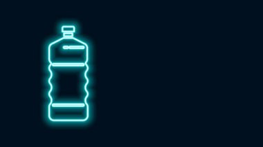 Parlayan neon hattı plastik şişe simgesi siyah arkaplanda izole edildi. 4K Video hareketli grafik canlandırması
