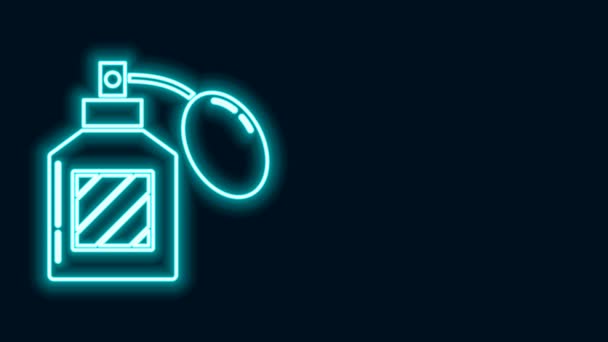 Gloeiende neon lijn Aftershave icoon geïsoleerd op zwarte achtergrond. Keulen spray icoon. Mannelijke parfumfles. 4K Video motion grafische animatie — Stockvideo