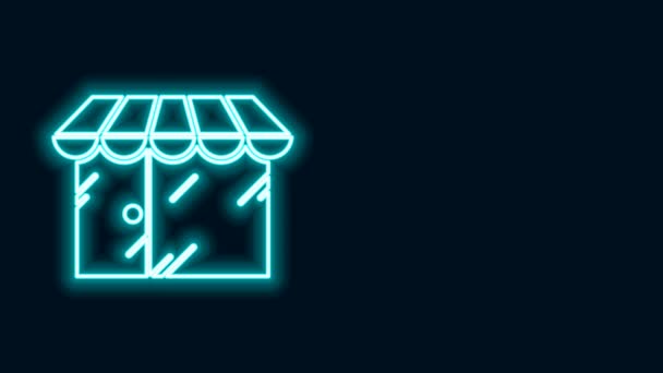 Icono de edificio de barbería de línea de neón brillante aislado sobre fondo negro. Animación gráfica de vídeo 4K — Vídeos de Stock