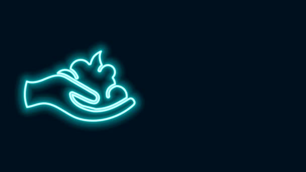 Ligne lumineuse néon Gel à raser mousse sur icône de la main isolé sur fond noir. Crème à raser. Animation graphique de mouvement vidéo 4K — Video