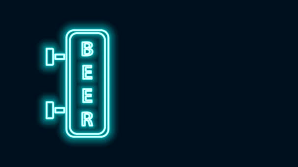 Λαμπερό νέον γραμμή Street πινακίδα με επιγραφή Beer εικονίδιο απομονώνονται σε μαύρο φόντο. Κατάλληλο για διαφημίσεις μπαρ, καφέ, παμπ, εστιατόριο. 4K Γραφική κίνηση κίνησης βίντεο — Αρχείο Βίντεο