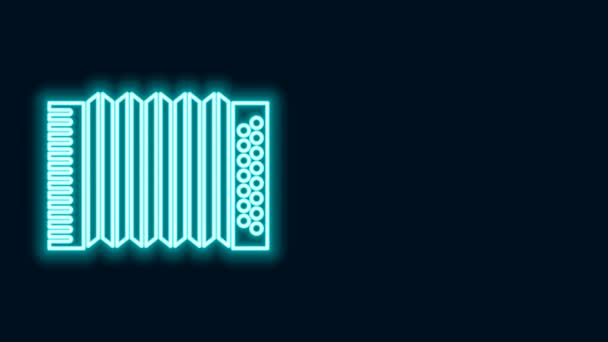 Leuchtende Neon-Linie Musikinstrument Akkordeon-Symbol isoliert auf schwarzem Hintergrund. Klassisches Bajan, harmonisch. 4K Video Motion Grafik Animation — Stockvideo