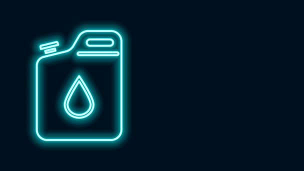 Žhnoucí neonová linka Kanystr na benzín ikona izolované na černém pozadí. Ikona nafty. Grafická animace pohybu videa 4K — Stock video