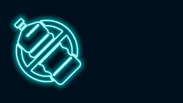 Glowing neon line No plastic bottle icon isolated on black background. 4K Video motion graphic animation — Stock Video
