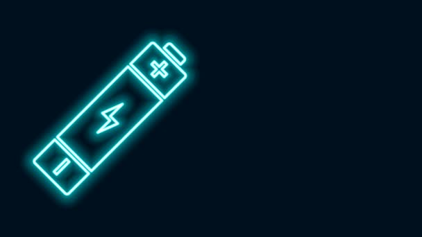 Linha de néon brilhante Ícone da bateria isolado no fundo preto. Símbolo relâmpago. Animação gráfica em movimento de vídeo 4K — Vídeo de Stock