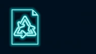 Siyah arkaplanda izole edilmiş geri dönüşüm simgesiyle parlayan neon çizgi kağıdı. 4K Video hareketli grafik canlandırması