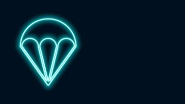 Parlayan neon hattı paraşüt simgesi siyah arkaplanda izole edildi. Olağanüstü bir spor. Spor malzemeleri. 4K Video hareketli grafik canlandırması