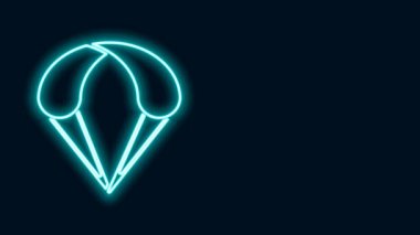 Parlayan neon hattı paraşüt simgesi siyah arkaplanda izole edildi. Olağanüstü bir spor. Spor malzemeleri. 4K Video hareketli grafik canlandırması