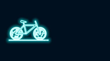 Parlayan neon hattı bisiklet simgesi siyah arkaplanda izole edildi. Bisiklet yarışı. Olağanüstü bir spor. Spor malzemeleri. 4K Video hareketli grafik canlandırması