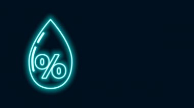 Parlayan neon hattı su bırakma yüzdesi simgesi siyah arkaplanda izole edildi. Nem analizi. 4K Video hareketli grafik canlandırması