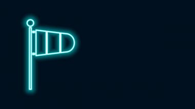 Parlayan neon hattı koni meteorolojisi rüzgar gülü ikonu siyah arka planda izole edildi. Rüzgâr Sock rüzgarın yönünü ve gücünü gösteriyor. 4K Video hareketli grafik canlandırması