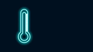 Parlayan neon çizgisi termometre simgesi siyah arkaplanda izole edildi. 4K Video hareketli grafik canlandırması