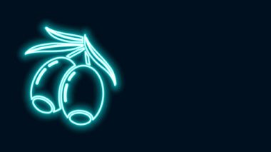 Parlayan neon hattı zeytin dalı simgesi siyah arkaplanda izole edildi. 4K Video hareketli grafik canlandırması