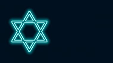 Parlayan neon hattı David 'in Yıldızı simgesi siyah arkaplanda izole edildi. Yahudi dini sembolü. İsrail 'in sembolü. 4K Video hareketli grafik canlandırması
