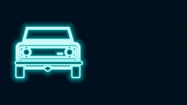 Parlayan neon hattı off road car simgesi siyah arka planda izole edildi. Cip işareti. 4K Video hareketli grafik canlandırması