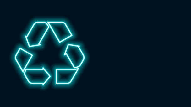 Gloeiende neon lijn Recycle symbool pictogram geïsoleerd op zwarte achtergrond. Circulaire pijl pictogram. Milieu recycleerbaar wordt groen. 4K Video motion grafische animatie — Stockvideo