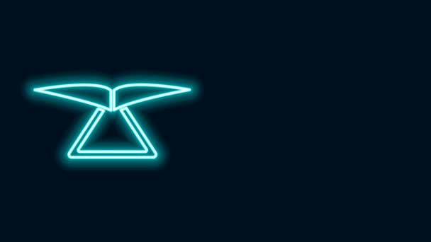 Ligne fluo lumineuse Icône deltaplane isolée sur fond noir. Le sport extrême. Animation graphique de mouvement vidéo 4K — Video