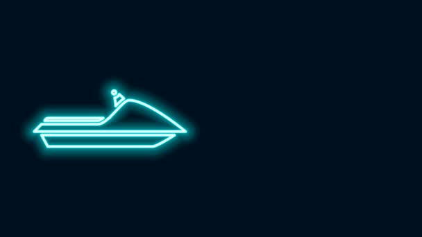 Gloeiende neon lijn Jet ski icoon geïsoleerd op zwarte achtergrond. Waterscooter. Extreme sport. 4K Video motion grafische animatie — Stockvideo