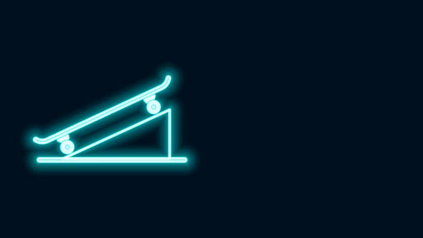 Lumineux néon ligne Skateboard sur l'icône de rampe de rue isolé sur fond noir. Le sport extrême. Équipement sportif. Animation graphique de mouvement vidéo 4K — Video