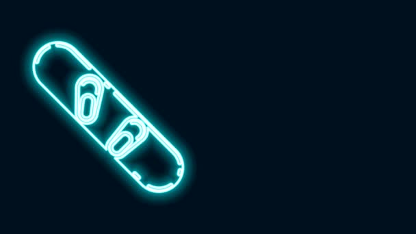 Leuchtendes Neon Line Snowboard Icon isoliert auf schwarzem Hintergrund. Snowboard-Ikone. Extremsport. Sportgeräte. 4K Video Motion Grafik Animation — Stockvideo