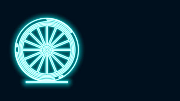 明亮的霓虹灯线自行车车轮图标隔离在黑色背景.自行车比赛。极限运动。运动器材。4K视频运动图形动画 — 图库视频影像