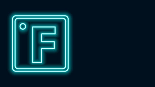Светящийся значок неоновой линии по Фаренгейту выделен на черном фоне. Видеографическая анимация 4K — стоковое видео