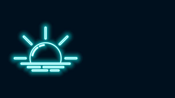 Parlayan neon hattı Sunrise simgesi siyah arkaplanda izole edildi. 4K Video hareketli grafik canlandırması — Stok video