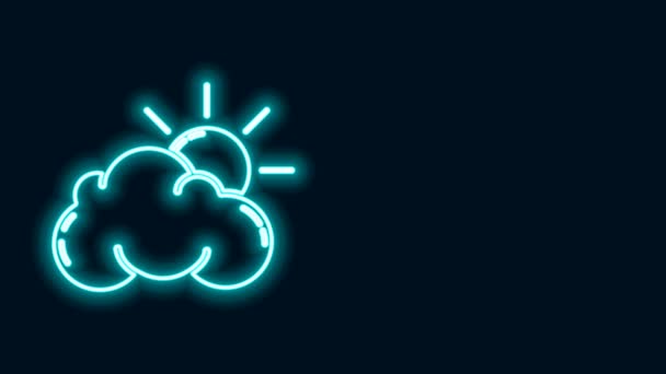 Светящаяся неоновая линия Солнце и иконка погоды облака изолированы на черном фоне. Видеографическая анимация 4K — стоковое видео
