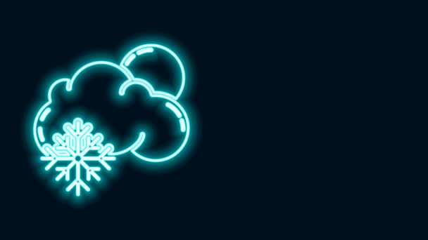 Linea neon luminosa Nuvola con icona neve e sole isolata su sfondo nero. Nuvola con fiocchi di neve. Icona del tempo singolo. Segno di neve. Animazione grafica 4K Video motion — Video Stock