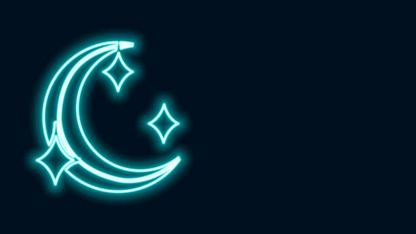 Glowing neon line Moon and stars icon isolated on black background. 4K Video motion graphic animation — Stock Video