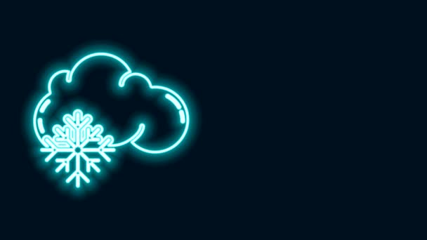 Leuchtende Neon-Line-Wolke mit Schnee-Symbol auf schwarzem Hintergrund. Wolke mit Schneeflocken. Ein Wettersymbol. Schneeschild. 4K Video Motion Grafik Animation — Stockvideo