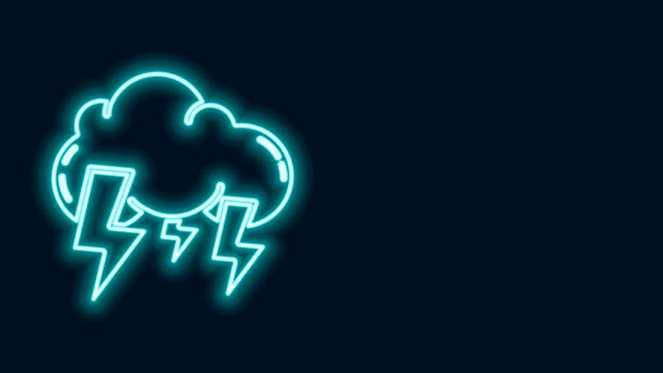 Светящаяся неоновая линия Значок бури выделен на черном фоне. Знак облака и молнии. Метеосимвол шторма. Видеографическая анимация 4K — стоковое видео