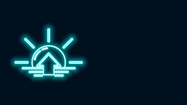 Glödande neon linje Soluppgång ikonen isolerad på svart bakgrund. 4K Video motion grafisk animation — Stockvideo