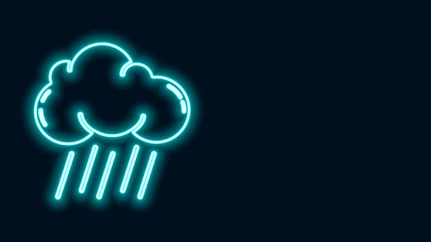 Leuchtende Neon Line Cloud mit Regensymbol auf schwarzem Hintergrund. Regenwolken mit Regentropfen. 4K Video Motion Grafik Animation — Stockvideo
