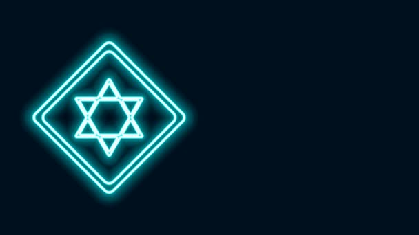 Linha de néon brilhante ícone Estrela de David isolado no fundo preto. Símbolo religioso judeu. Símbolo de Israel. Animação gráfica em movimento de vídeo 4K — Vídeo de Stock