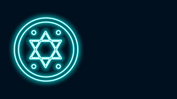 Glowing neon line Jewish coin icon isolated on black background. Currency symbol. 4K Video motion graphic animation — Stock Video