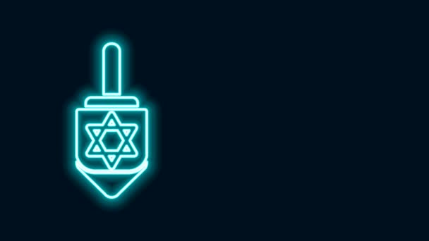 Glödande neon linje Hanukkah dreidel ikon isolerad på svart bakgrund. 4K Video motion grafisk animation — Stockvideo