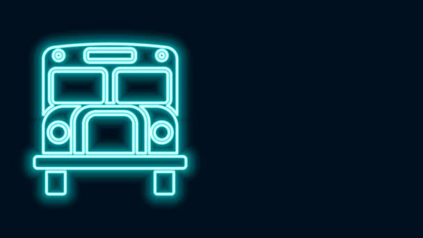 黒の背景に孤立したネオンラインスクールバスのアイコンを光る。公共交通機関のシンボル。4Kビデオモーショングラフィックアニメーション — ストック動画