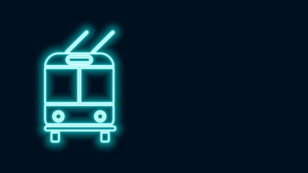 Parlayan neon hattı Trolleybus simgesi siyah arkaplanda izole edildi. Toplu taşıma sembolü. 4K Video hareketli grafik canlandırması — Stok video