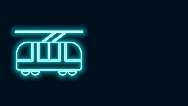 Hehkuva neon line Raitiovaunu ja rautatie kuvake eristetty mustalla taustalla. Julkisen liikenteen symboli. 4K Video motion graafinen animaatio — kuvapankkivideo