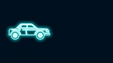 Siyah arka planda parlayan neon çizgisi Sedan araba simgesi izole edildi. 4K Video hareketli grafik canlandırması