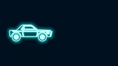 Siyah arka planda parlayan neon çizgisi Sedan araba simgesi izole edildi. 4K Video hareketli grafik canlandırması