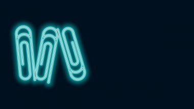 Parlayan neon çizgi kağıt ataç simgesi siyah arkaplanda izole edildi. 4K Video hareketli grafik canlandırması