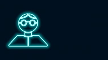 Parlayan neon hattı Öğrenci simgesi siyah arkaplanda izole edildi. 4K Video hareketli grafik canlandırması