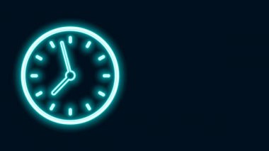 Parlayan neon çizgi saat simgesi siyah arkaplanda izole edildi. Zaman sembolü. 4K Video hareketli grafik canlandırması