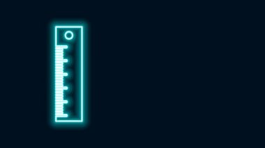 Parlayan neon çizgisi cetvel simgesi siyah arkaplanda izole edildi. Düz sembol. 4K Video hareketli grafik canlandırması